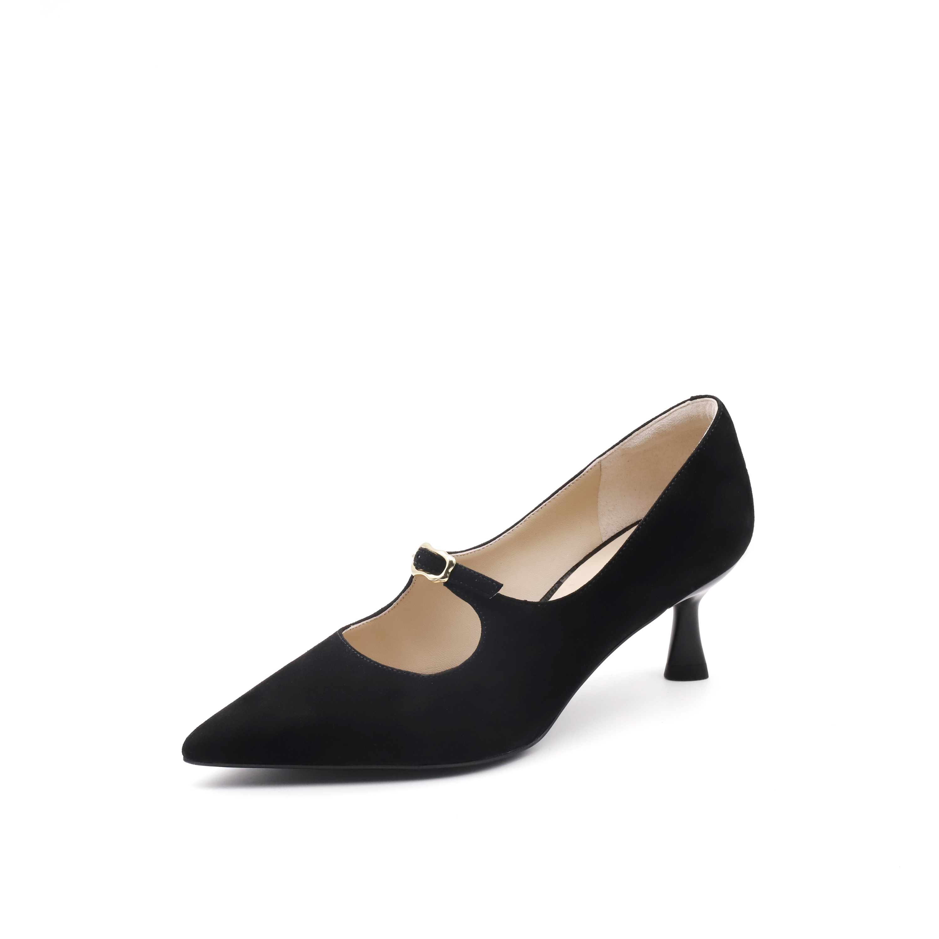 真美诗2025秋季新款金属饰扣法式经典尖头猫跟鞋女YUW53CQ5