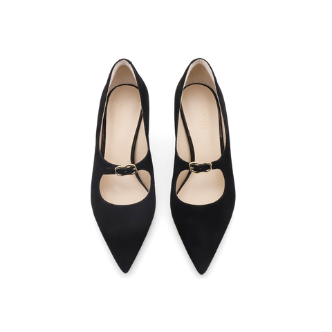 真美诗2025秋季新款金属饰扣法式经典尖头猫跟鞋女YUW53CQ5