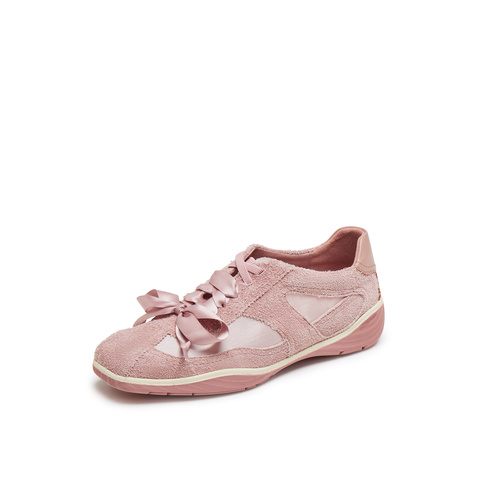 真美诗2025年秋季新款软糯芭蕾风网纱牛剖层革休闲鞋女96881CM5