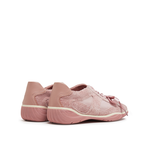 真美诗2025年秋季新款软糯芭蕾风网纱牛剖层革休闲鞋女96881CM5