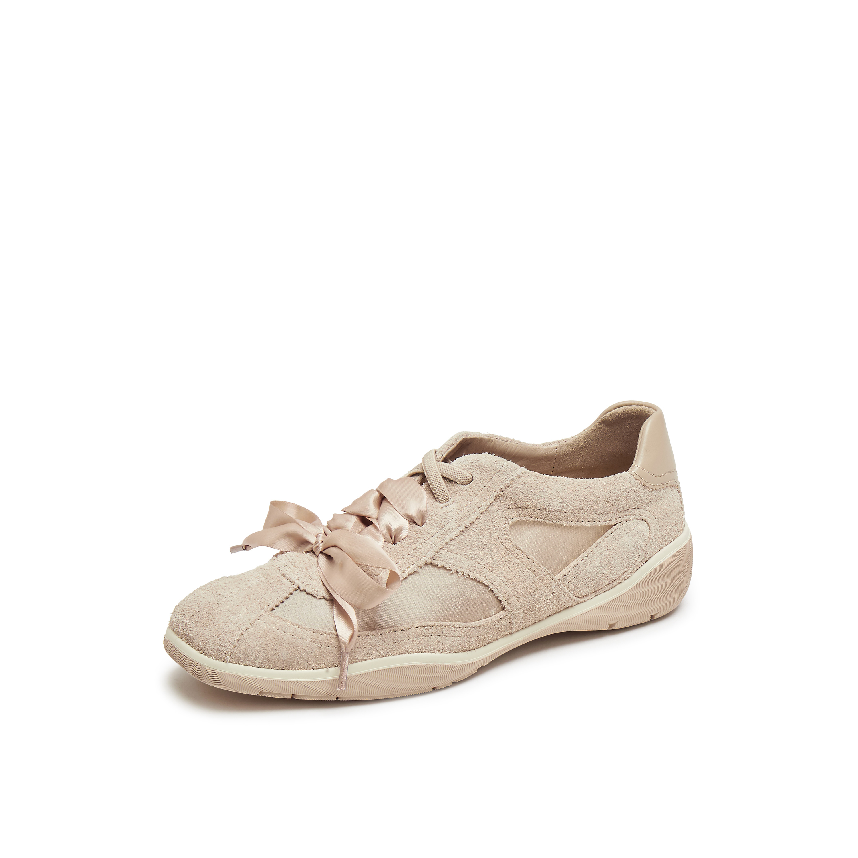 真美诗2025年秋季新款软糯芭蕾风网纱牛剖层革休闲鞋女96881CM5