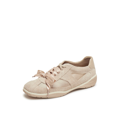 真美诗2025年秋季新款软糯芭蕾风网纱牛剖层革休闲鞋女96881CM5