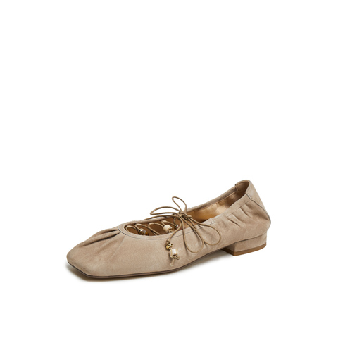 真美诗2025春季新款软糯羊皮树脂扣饰优雅芭蕾舞鞋女20861AQ5