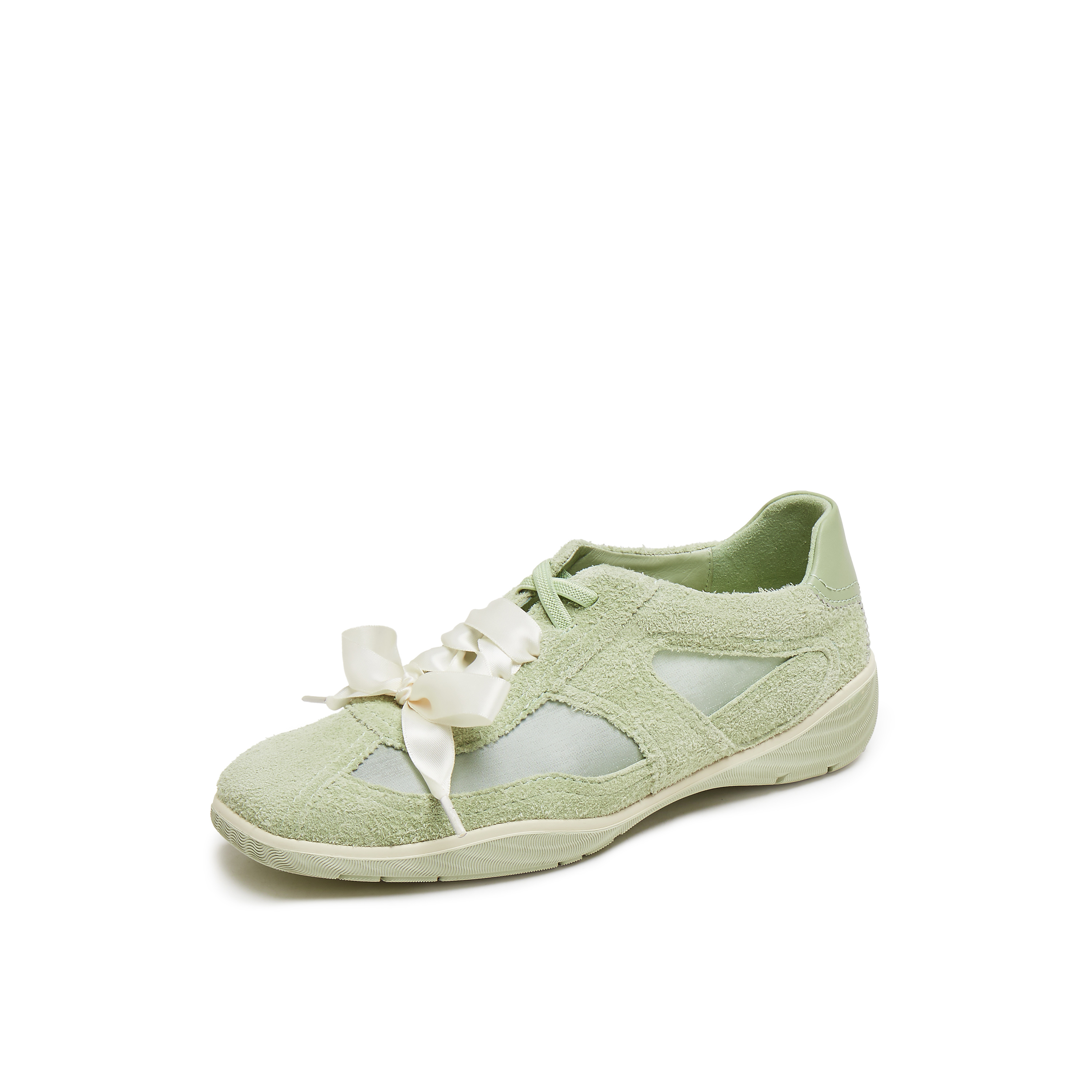 真美诗2025年秋季新款软糯芭蕾风网纱牛剖层革休闲鞋女96881CM5