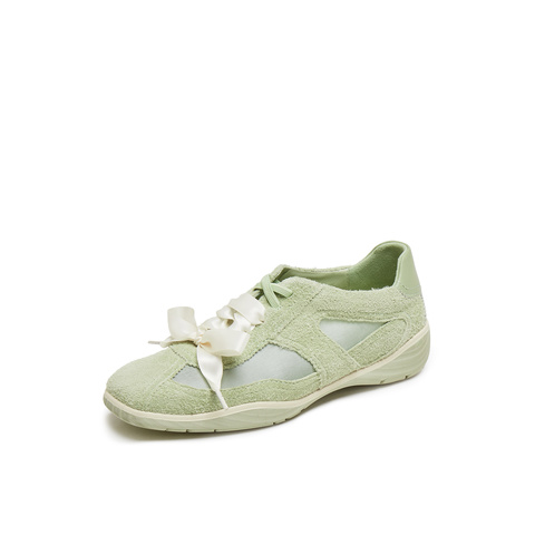 真美诗2025年秋季新款软糯芭蕾风网纱牛剖层革休闲鞋女96881CM5