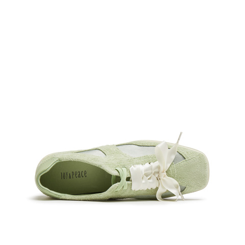 真美诗2025年秋季新款软糯芭蕾风网纱牛剖层革休闲鞋女96881CM5