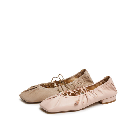 真美诗2025春季新款软糯羊皮树脂扣饰优雅芭蕾舞鞋女20861AQ5