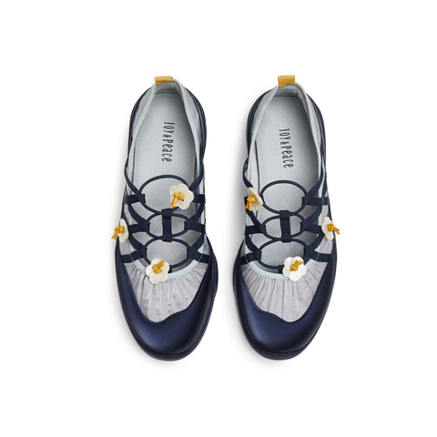 真美诗2025秋季新款花朵饰扣运动厚底牛皮芭蕾鞋玛丽珍YZM14CQ5