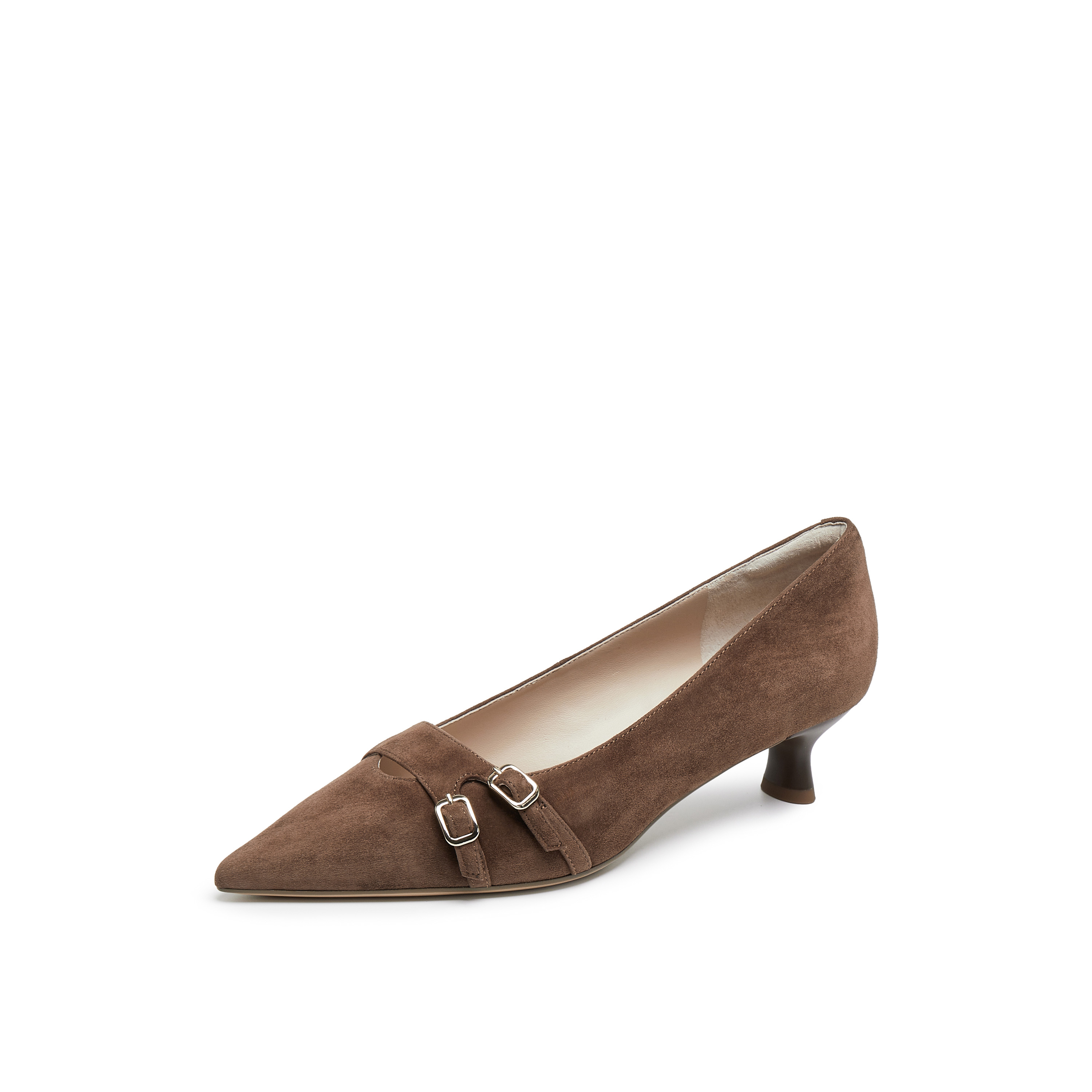 真美诗2025年秋季新款经典通勤尖头金属扣羊皮高跟鞋Y1R03CQ5