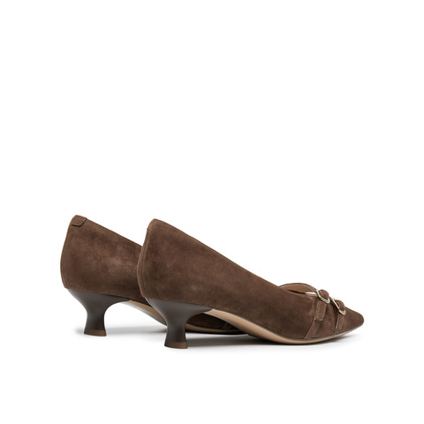 真美诗2025年秋季新款经典通勤尖头金属扣羊皮高跟鞋Y1R03CQ5