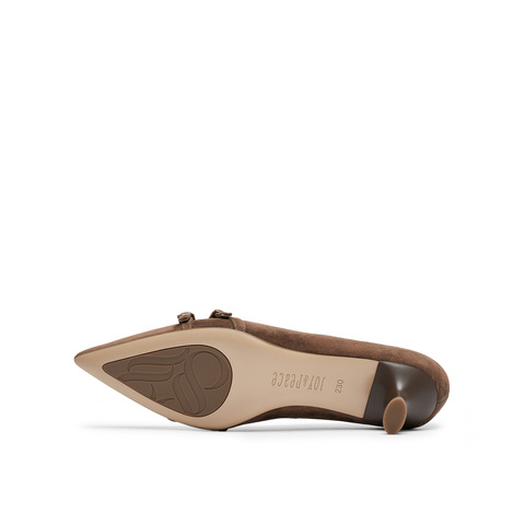 真美诗2025年秋季新款经典通勤尖头金属扣羊皮高跟鞋Y1R03CQ5