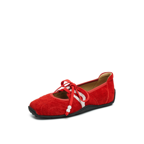 真美诗2025年秋季新款法式文艺薄底拼色牛皮革玛丽珍女鞋15612CQ5