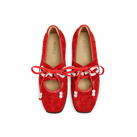 真美诗2025年秋季新款法式文艺薄底拼色牛皮革玛丽珍女鞋15612CQ5