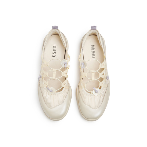 真美诗2025秋季新款花朵饰扣运动厚底牛皮芭蕾鞋玛丽珍YZM14CQ5