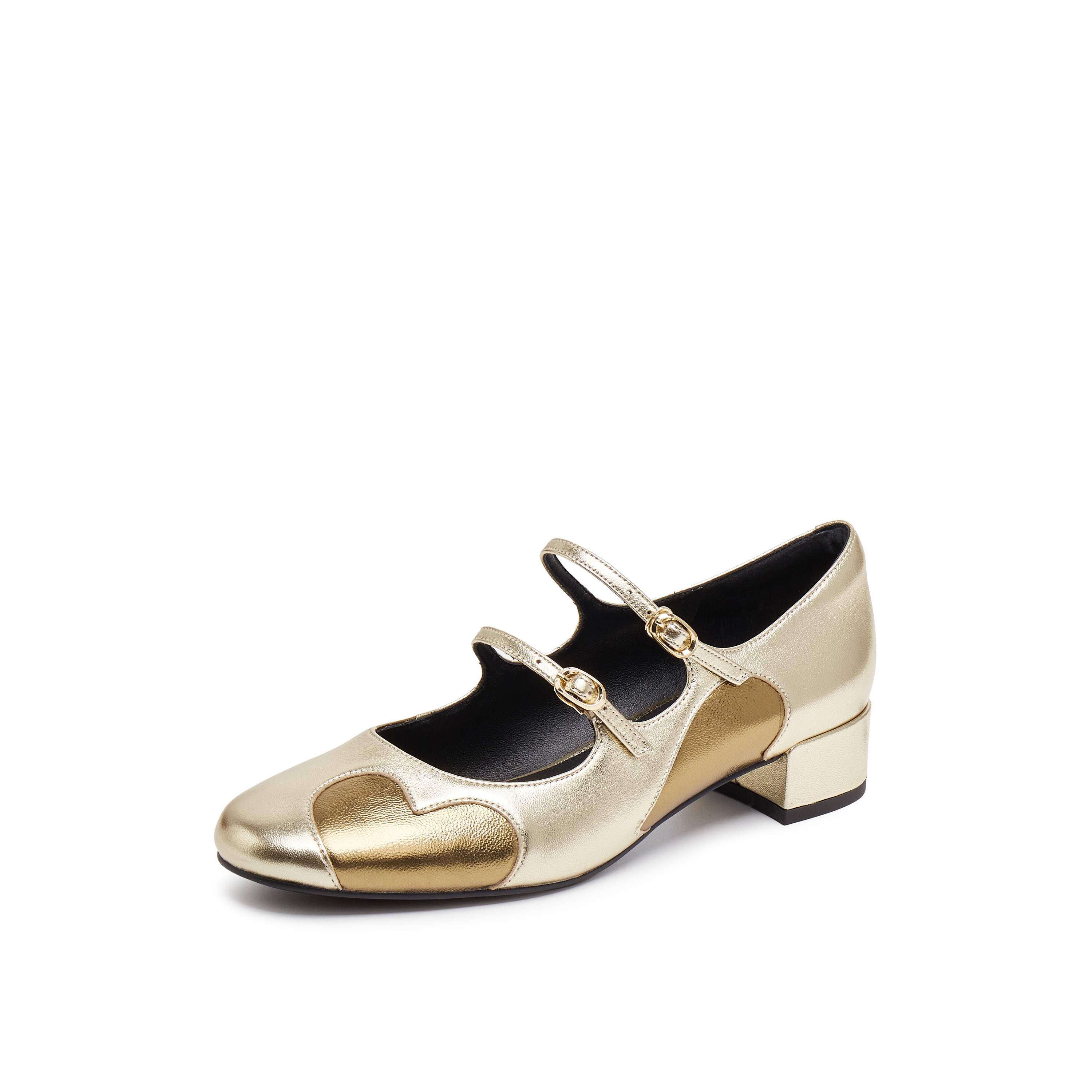 真美诗2025年秋季新款爱心撞色双细带羊皮玛丽珍女鞋YZJ06CQ5