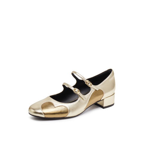 真美诗2025年秋季新款爱心撞色双细带羊皮玛丽珍女鞋YZJ06CQ5