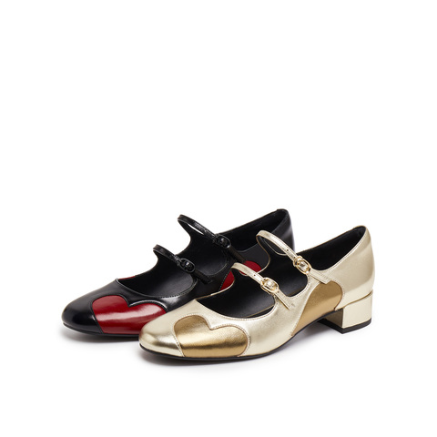 真美诗2025年秋季新款爱心撞色双细带羊皮玛丽珍女鞋YZJ06CQ5