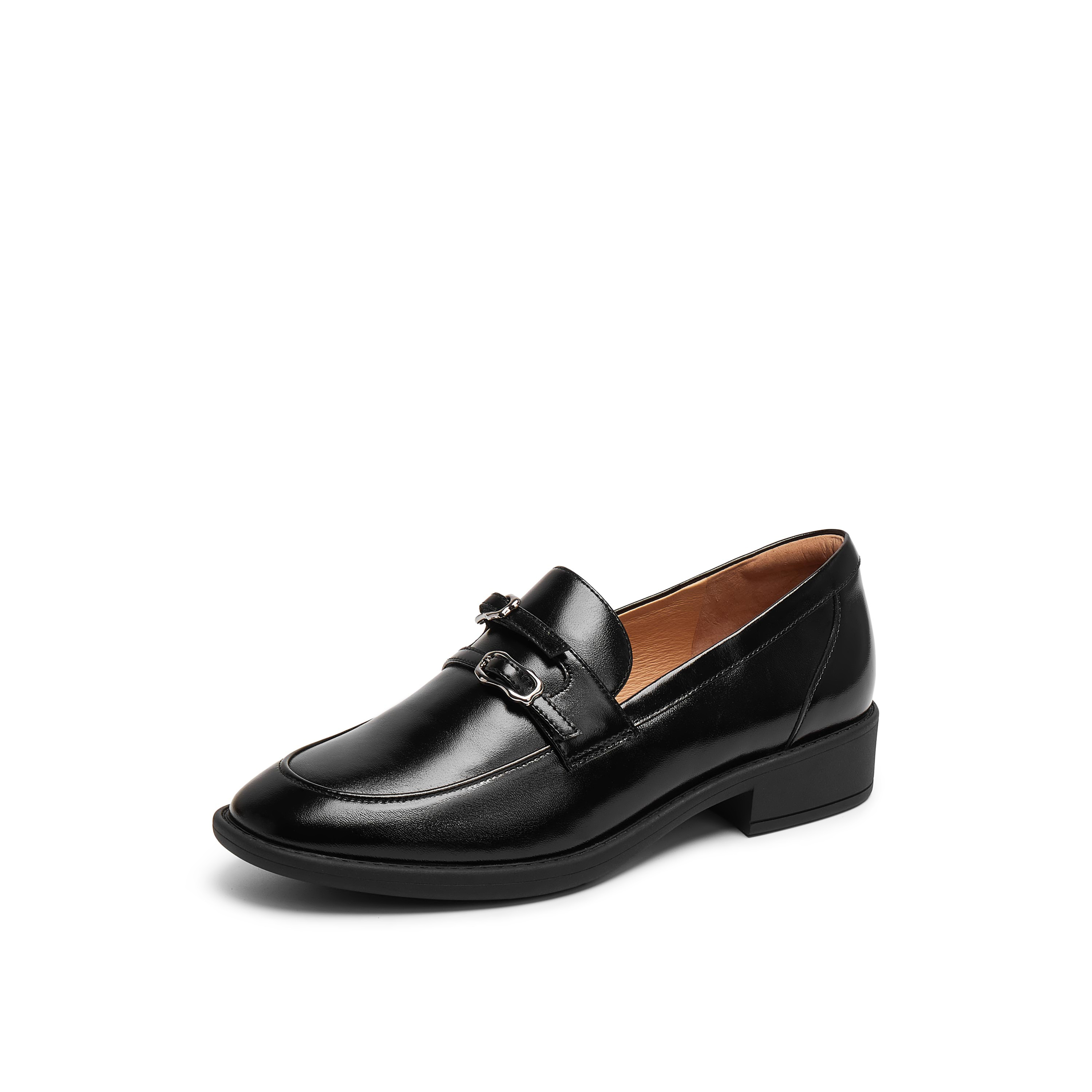 真美诗2025年秋季新款经典原创异形针饰扣牛皮乐福鞋YZK10CA5