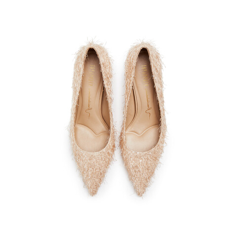 真美诗2025年秋季新款优雅流动羽毛尖头细高跟婚鞋38013CQ5