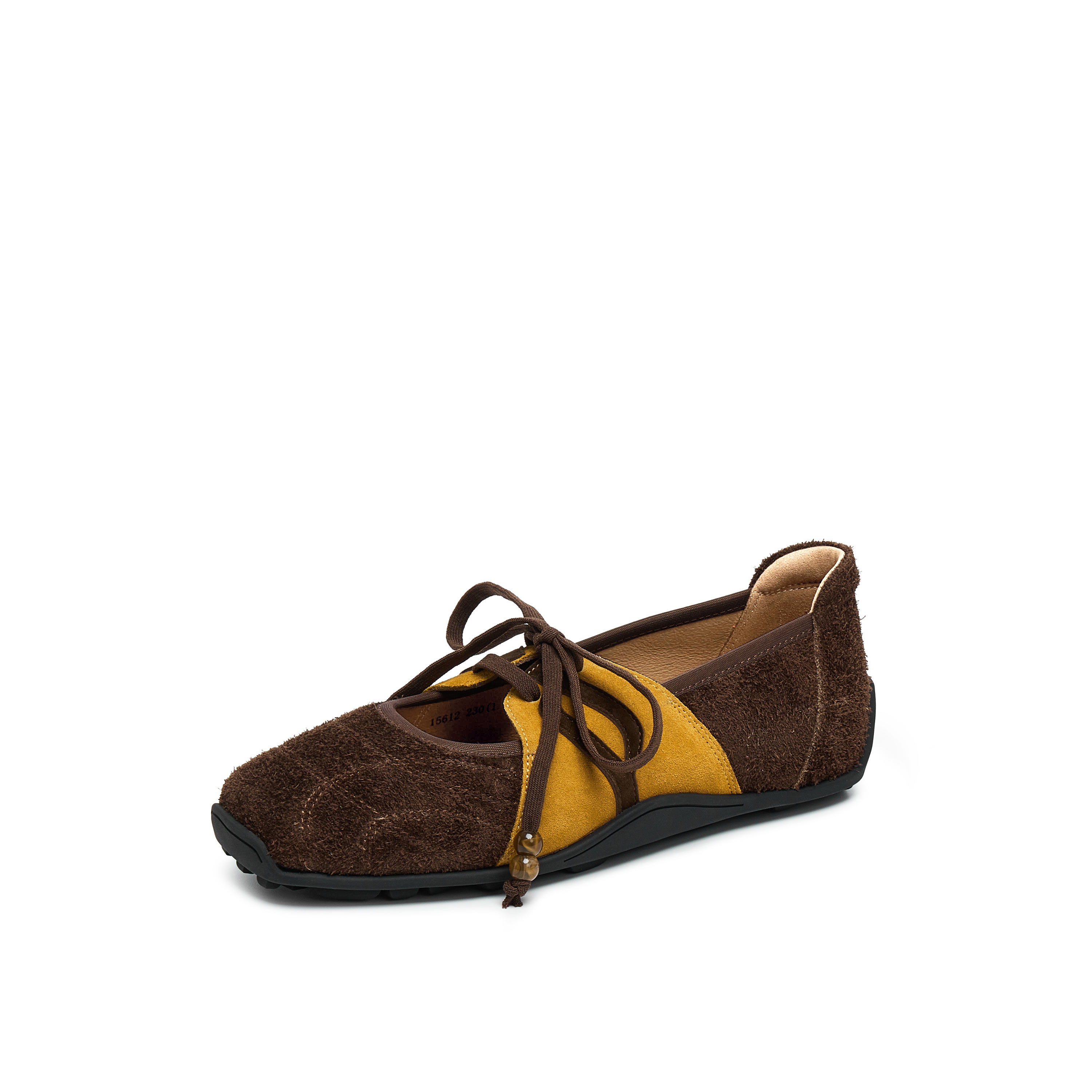 真美诗2025年秋季新款法式文艺薄底拼色牛皮革玛丽珍女鞋15612CQ5