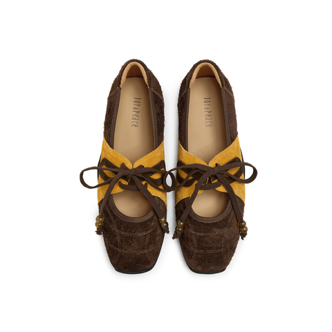 真美诗2025年秋季新款法式文艺薄底拼色牛皮革玛丽珍女鞋15612CQ5