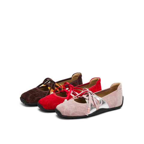 真美诗2025年秋季新款法式文艺薄底拼色牛皮革玛丽珍女鞋15612CQ5