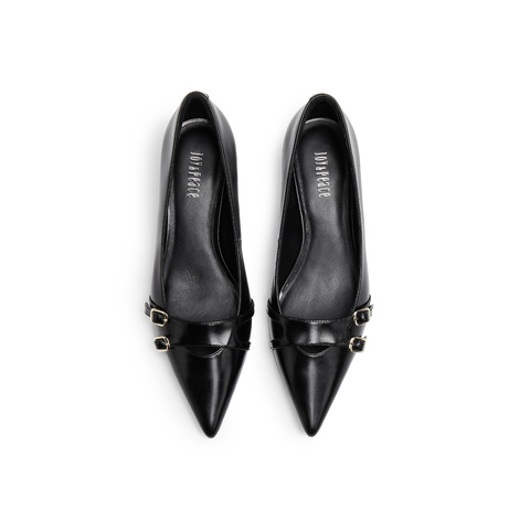 真美诗2025年秋季新款经典通勤尖头金属扣羊皮高跟鞋Y1R03CQ5