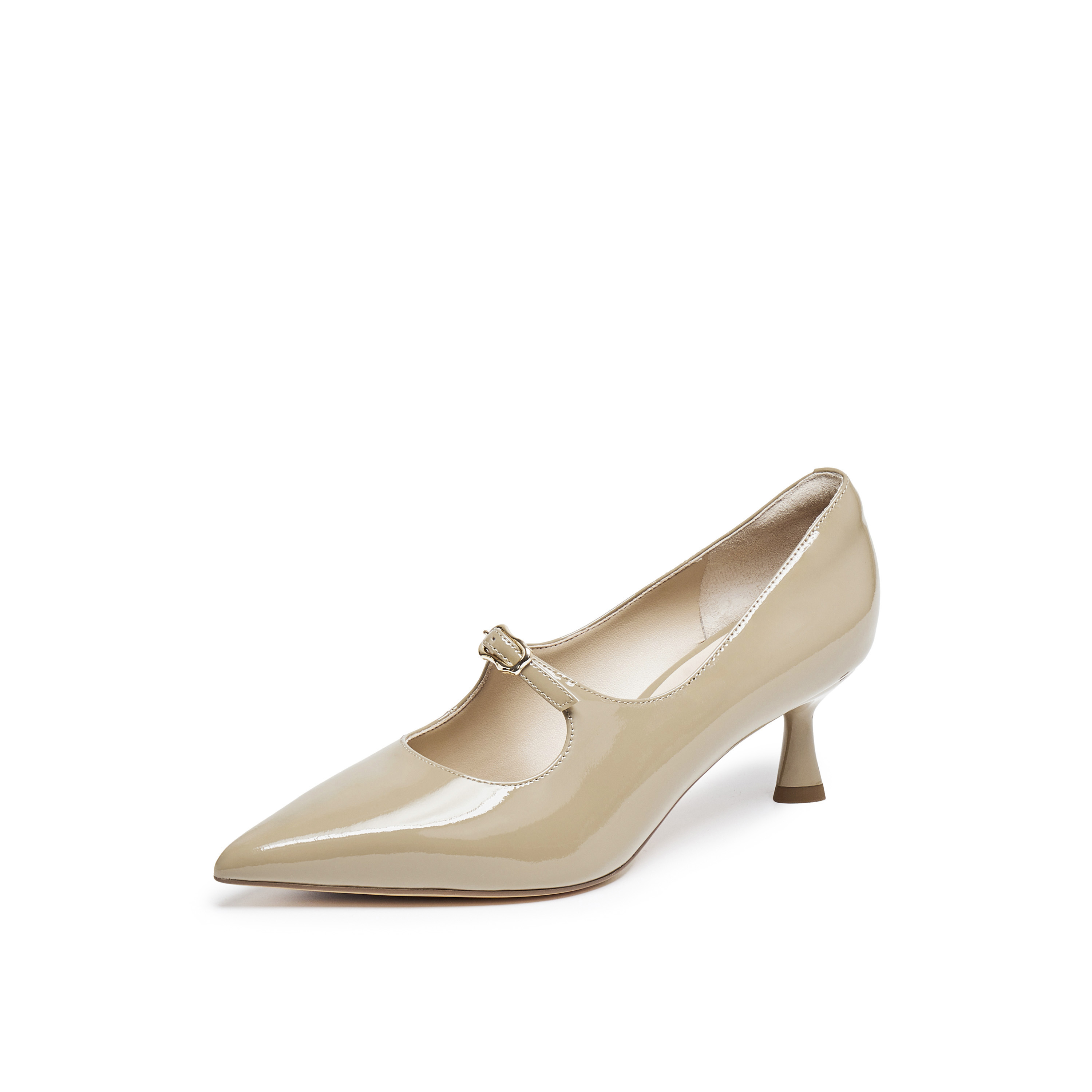 真美诗2025秋季新款金属饰扣法式经典尖头猫跟鞋女YUW53CQ5