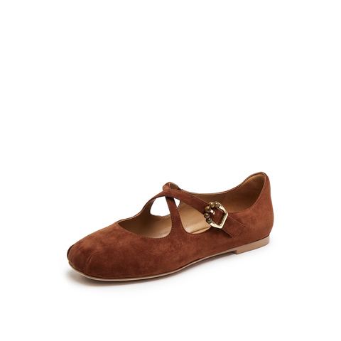 真美诗2025年秋季新款复古法式交叉细带羊皮革玛丽珍女鞋8TZ33CQ5