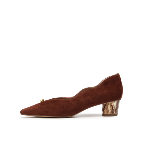 真美诗2025年秋季新款复古通勤气质波浪走线羊绒皮女鞋Y1P09CQ5