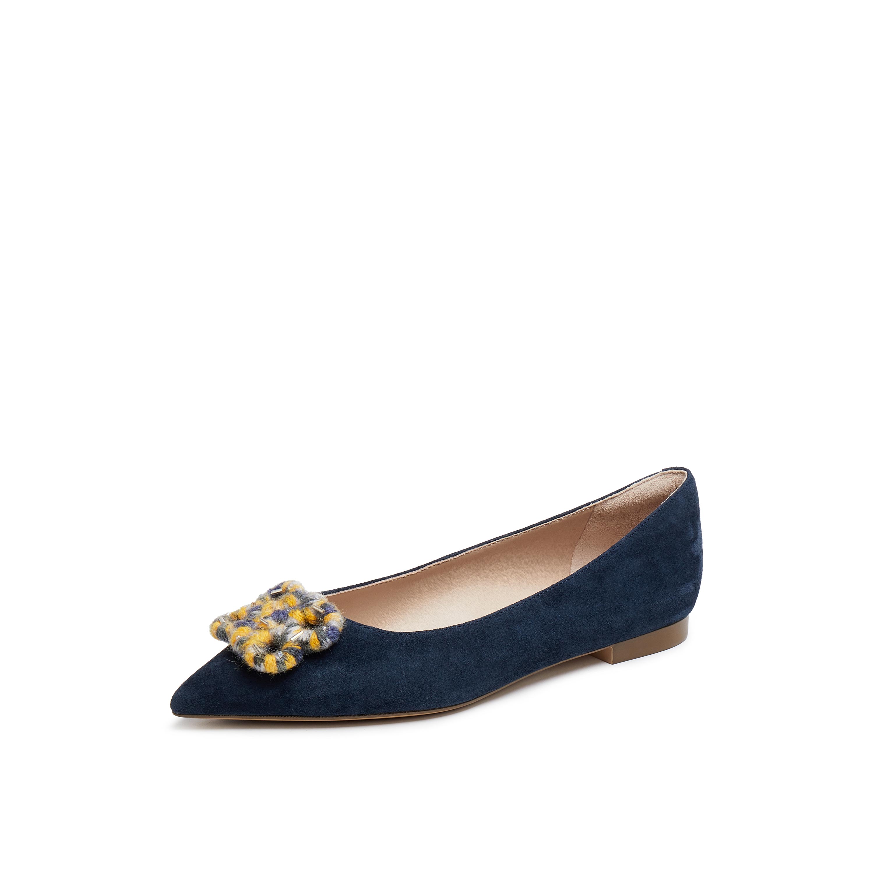 真美诗2025年秋季新款经典费尔岛毛线饰扣软糯羊绒皮单鞋YVV53CQ5