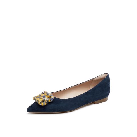 真美诗2025年秋季新款经典费尔岛毛线饰扣软糯羊绒皮单鞋YVV53CQ5