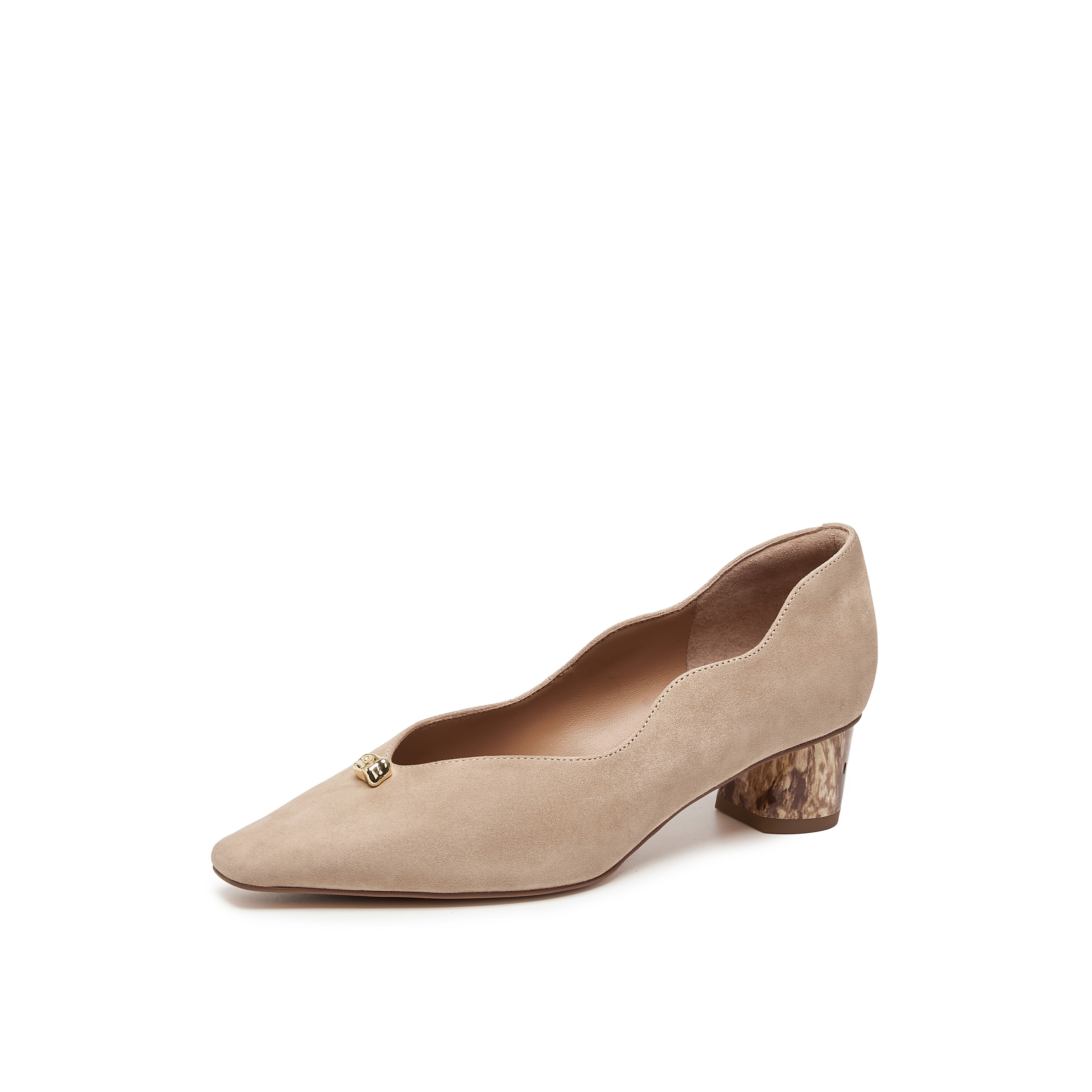 真美诗2025年秋季新款复古通勤气质波浪走线羊绒皮女鞋Y1P09CQ5