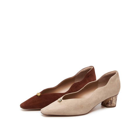 真美诗2025年秋季新款复古通勤气质波浪走线羊绒皮女鞋Y1P09CQ5