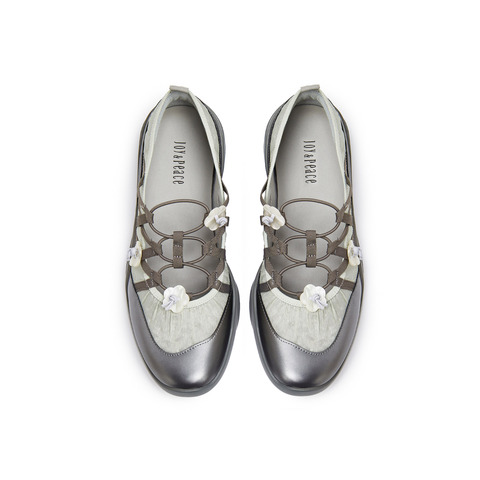 真美诗2025秋季新款花朵饰扣运动厚底牛皮芭蕾鞋玛丽珍YZM14CQ5