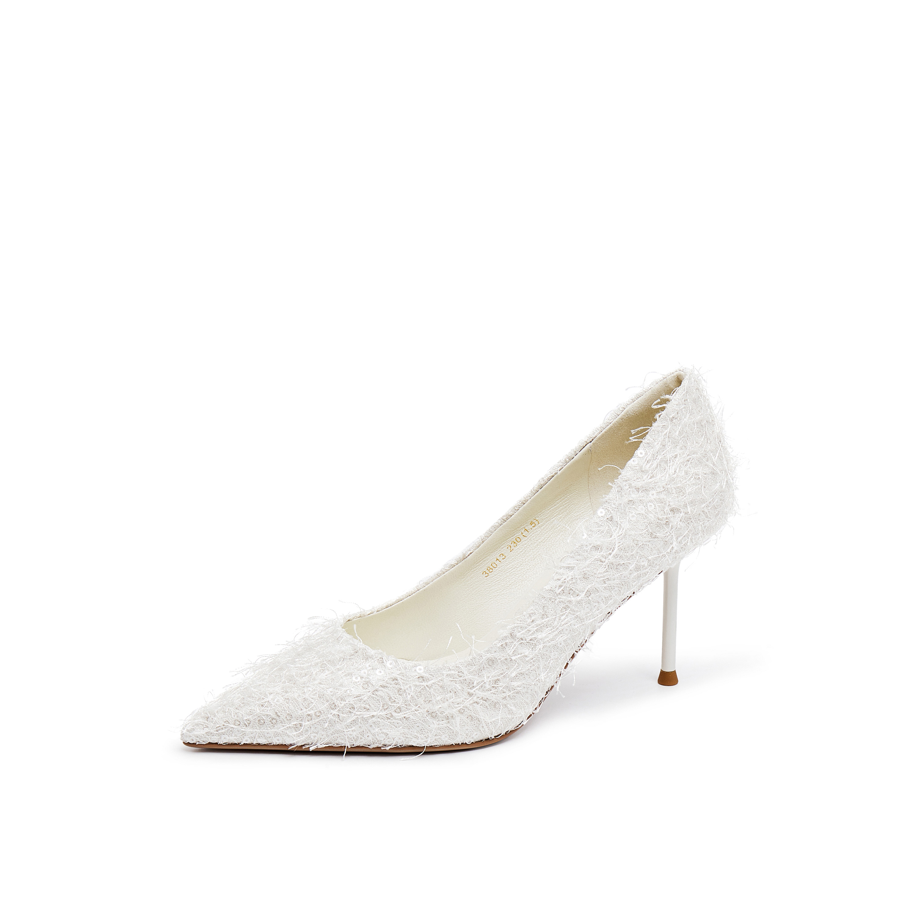 真美诗2025年秋季新款优雅流动羽毛尖头细高跟婚鞋38013CQ5