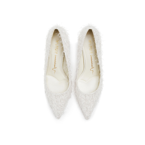 真美诗2025年秋季新款优雅流动羽毛尖头细高跟婚鞋38013CQ5