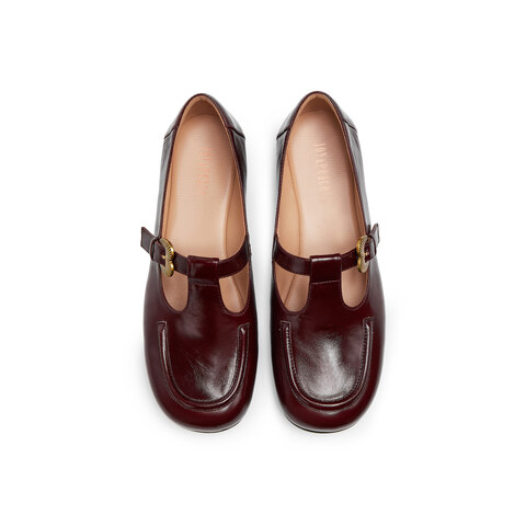 真美诗2025年秋季新款法式桃心饰扣T字带牛皮革玛丽珍女6TZ31CA5