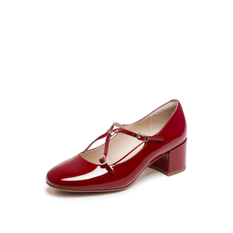 真美诗2025年秋季新款法式双细带漆皮牛皮革玛丽珍女鞋Y1T01CQ5