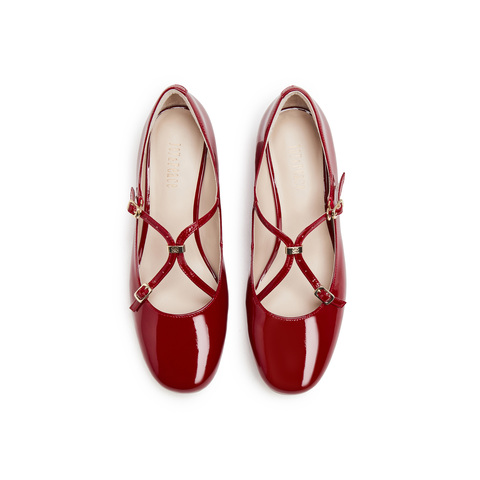 真美诗2025年秋季新款法式双细带漆皮牛皮革玛丽珍女鞋Y1T01CQ5