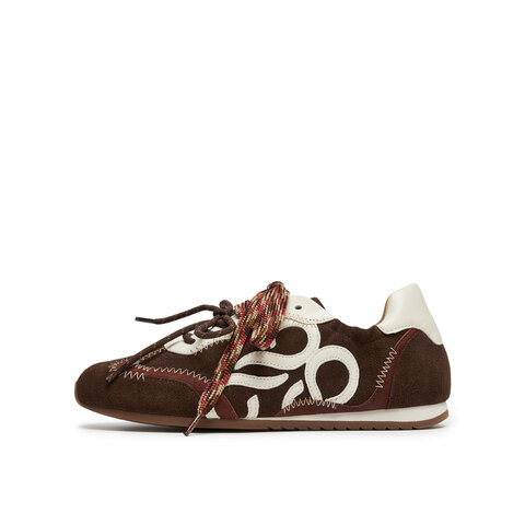 真美诗2025秋季新款复古牛绒撞色双鞋带明线薄底德训鞋YEC14CM5女