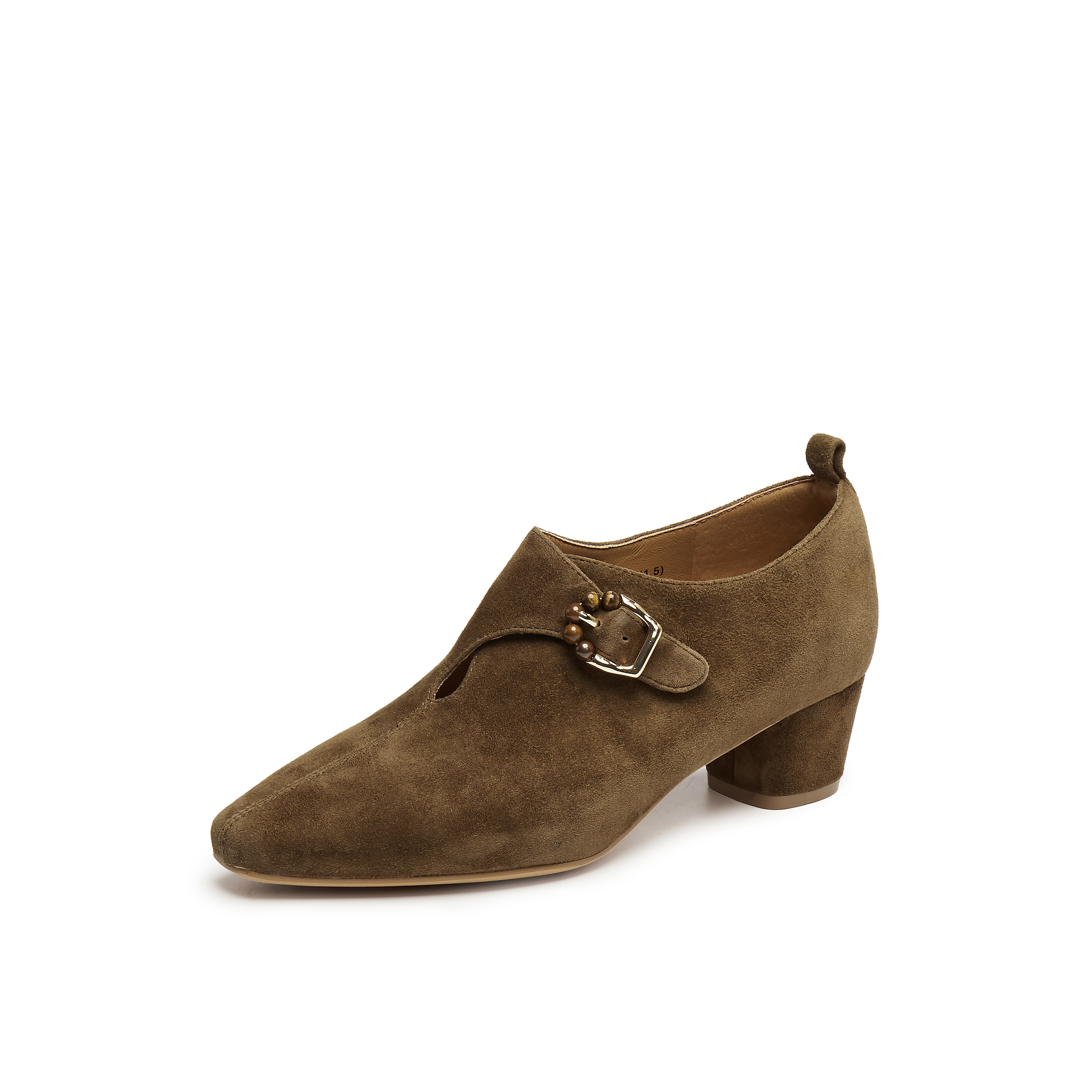 真美诗2025年秋季新款优雅老钱风虎眼石针扣羊绒单鞋69797CM5