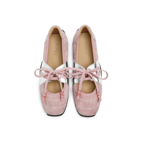 真美诗2025年秋季新款法式文艺薄底拼色牛皮革玛丽珍女鞋15612CQ5