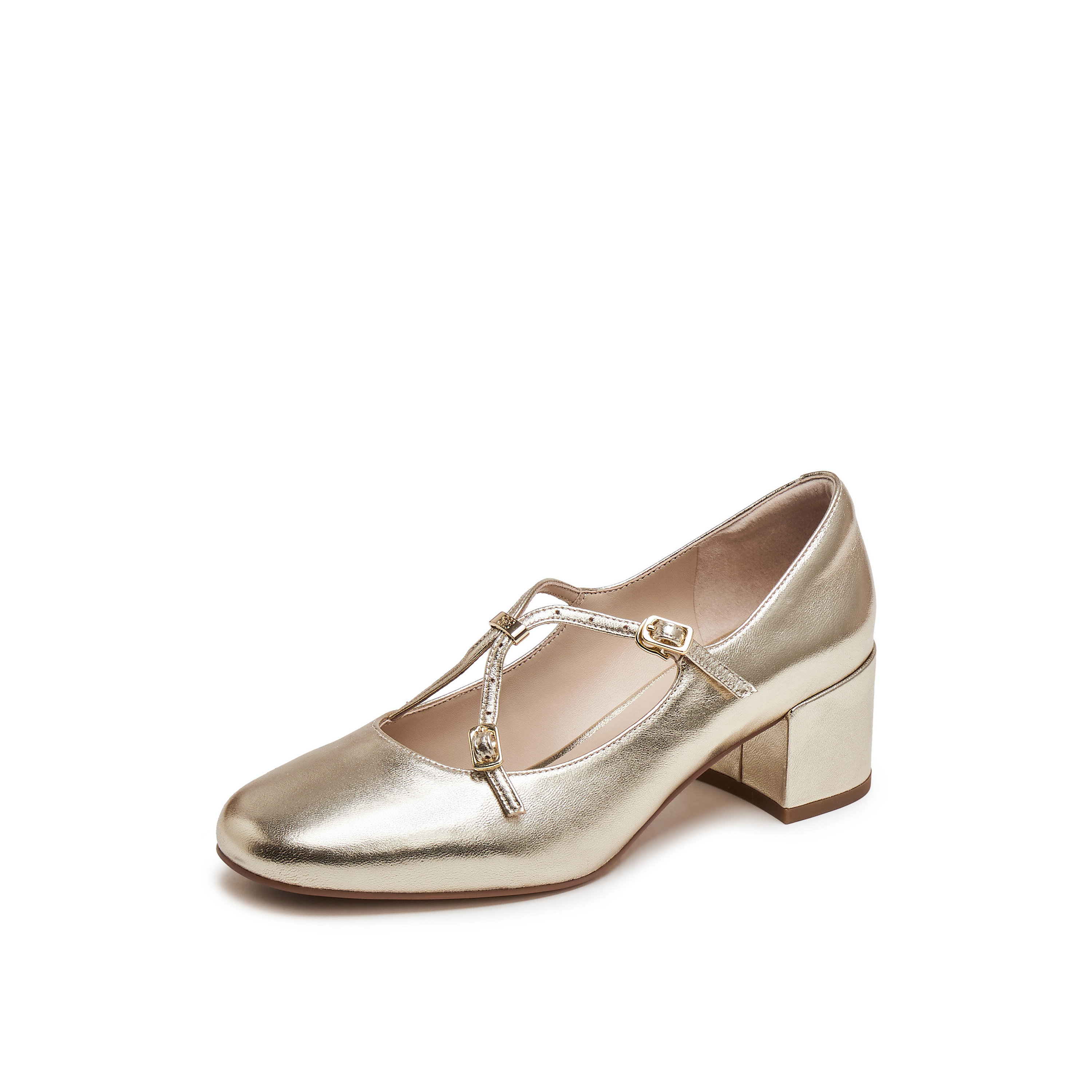 真美诗2025年秋季新款法式双细带漆皮羊皮革玛丽珍女鞋Y1T01CQ5