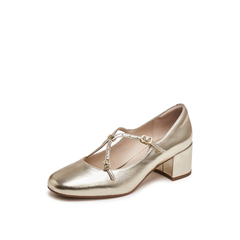 真美诗2025年秋季新款法式双细带漆皮羊皮革玛丽珍女鞋Y1T01CQ5