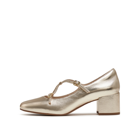 真美诗2025年秋季新款法式双细带漆皮羊皮革玛丽珍女鞋Y1T01CQ5