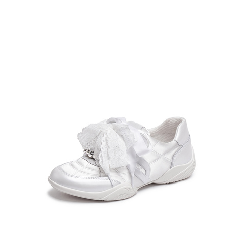 真美诗2025年秋季新款水晶珠串蝴蝶结丝带牛皮运动休闲鞋Y1N04CM5