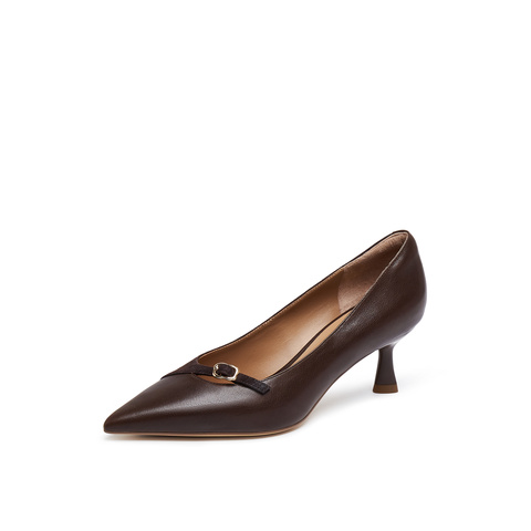 真美诗2025年秋季新款法式通勤经典尖头牛皮高跟鞋YUW54CQ5