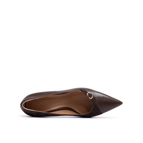 真美诗2025年秋季新款法式通勤经典尖头牛皮高跟鞋YUW54CQ5