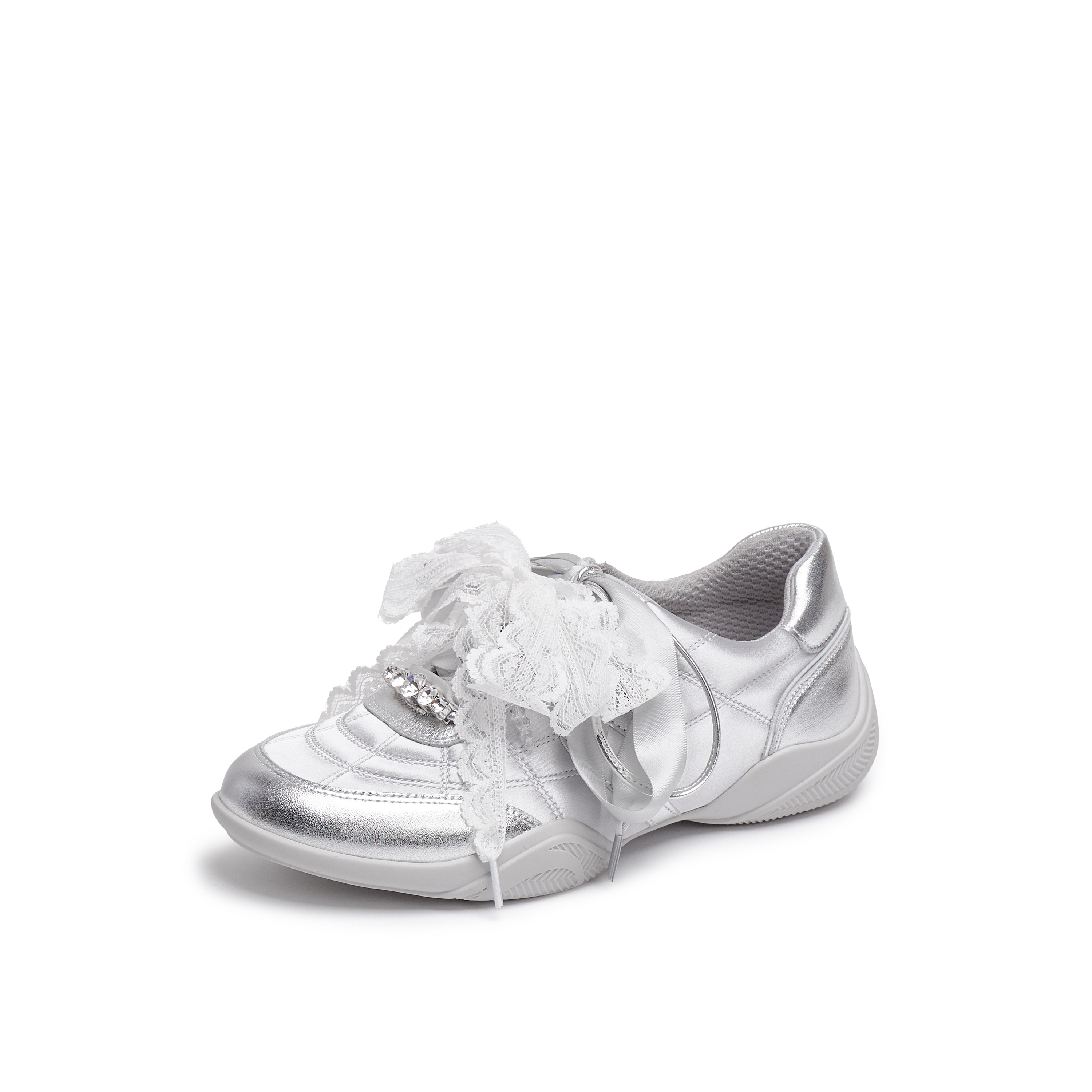 真美诗2025年秋季新款水晶珠串蝴蝶结丝带牛皮运动休闲鞋Y1N04CM5